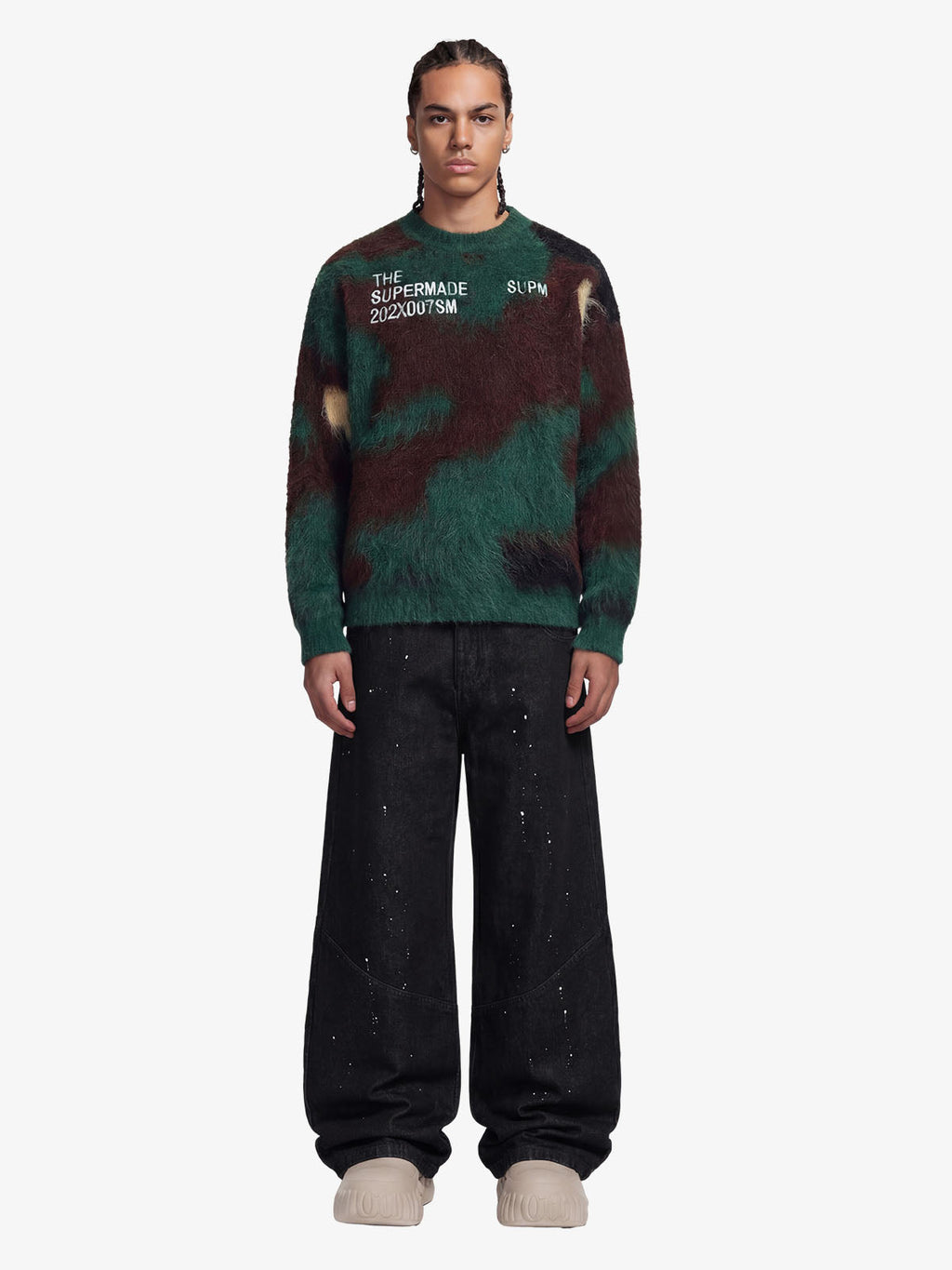 Embroidered Camouflage Shaggy Knitted Sweater