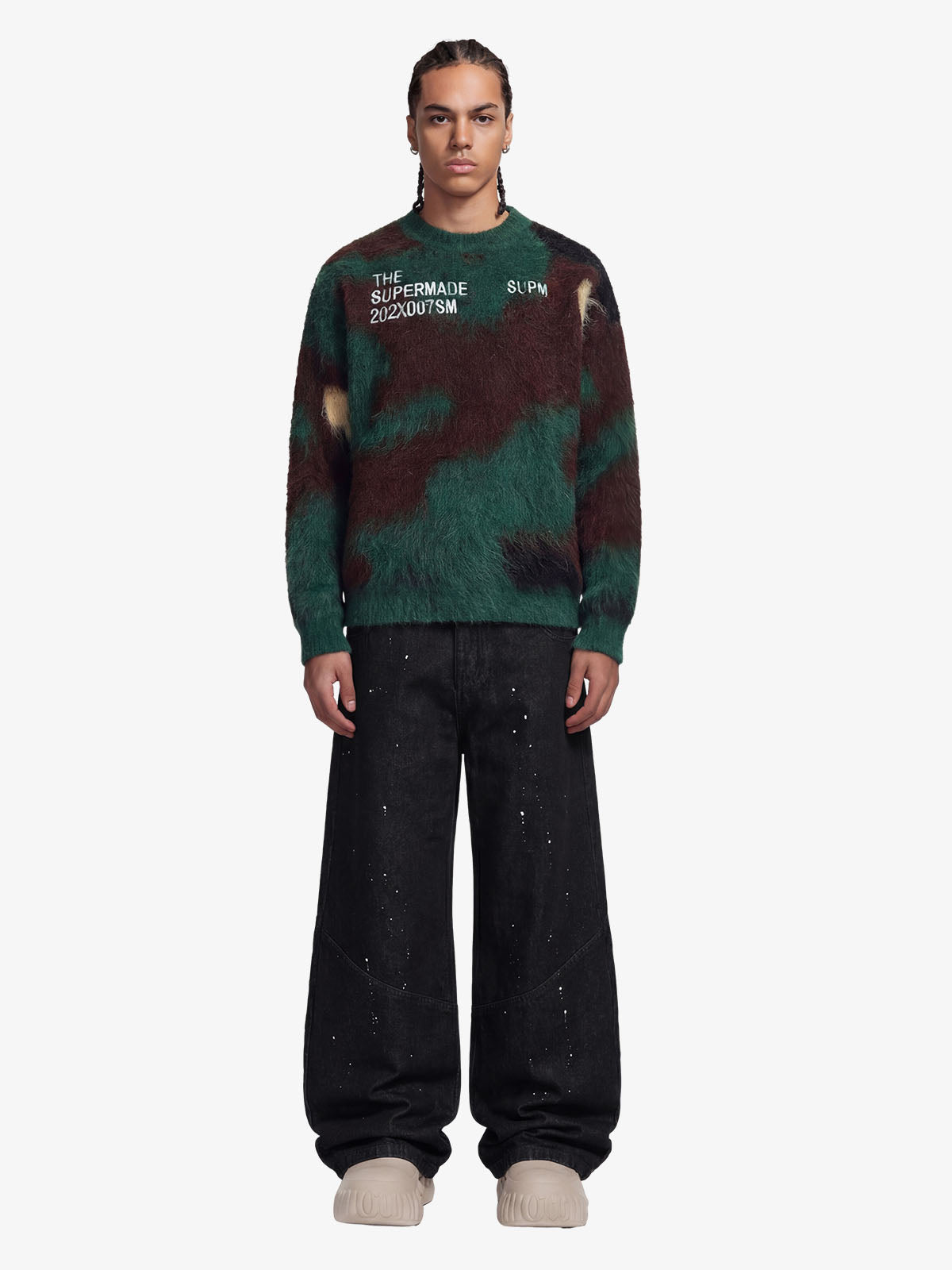 Embroidered Camouflage Shaggy Knitted Sweater