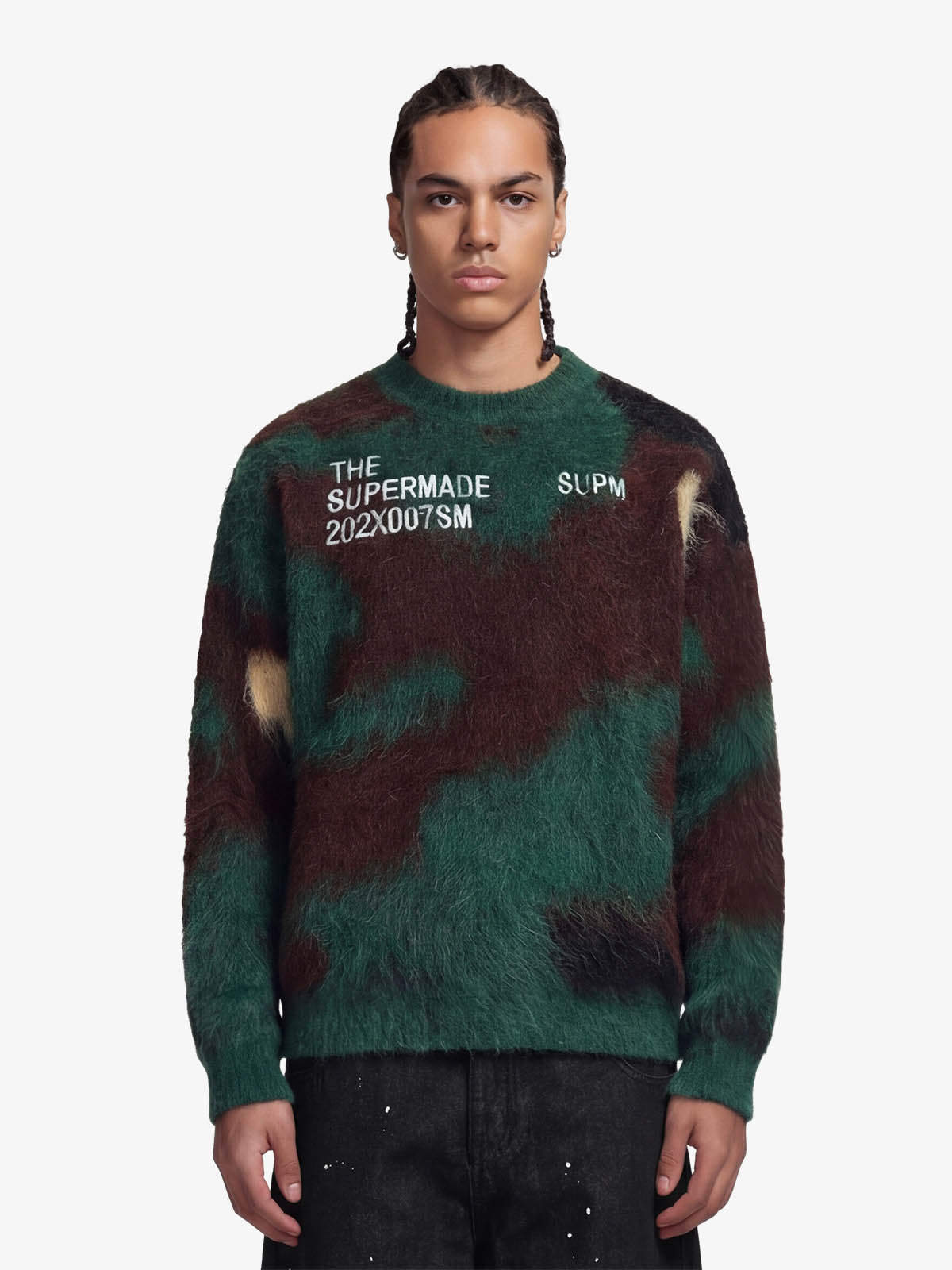 Embroidered Camouflage Shaggy Knitted Sweater