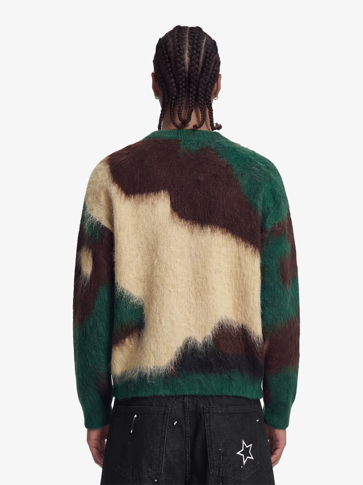 Embroidered Camouflage Shaggy Knitted Sweater