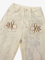 Washed SM Embroidered Wide Leg Pants
