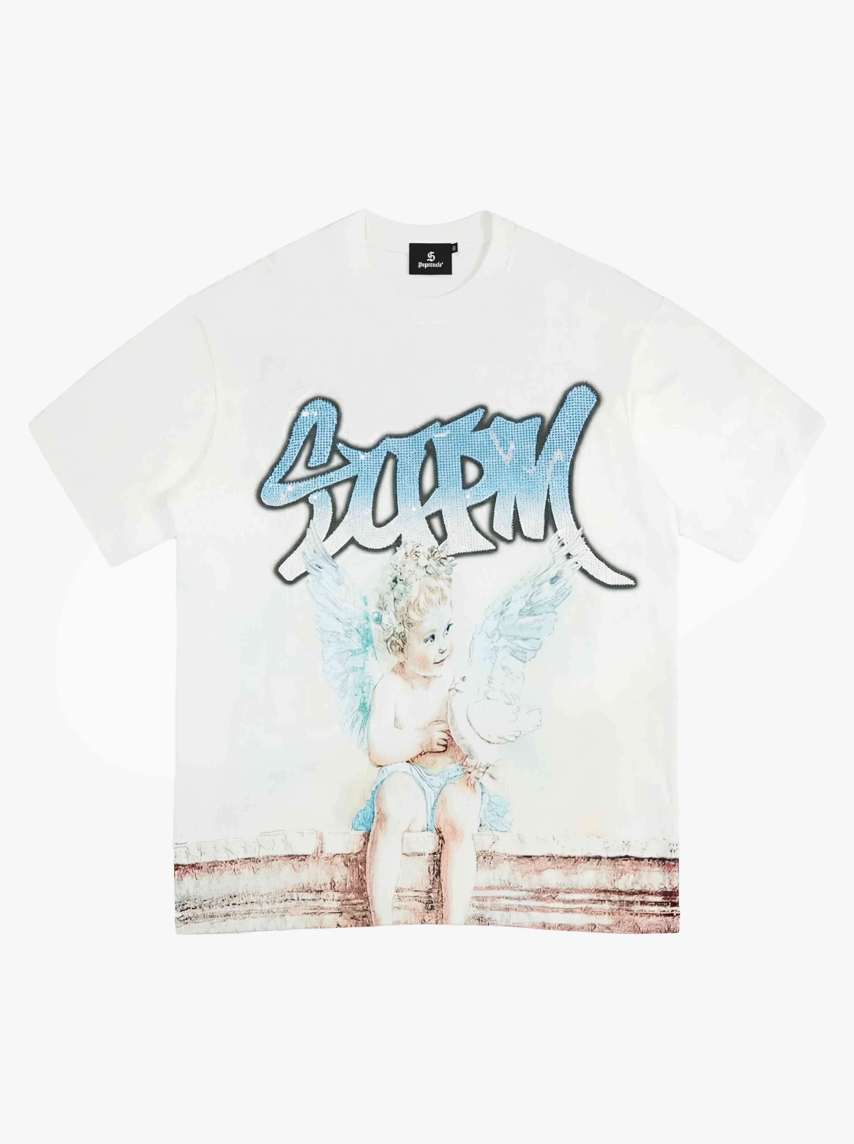 Retro Street Peace Dove Angel Rhinestone T-Shirt