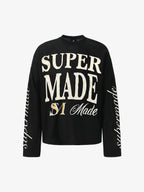 Retro Letter Print Waffle Simplicity Long-Sleeved T-Shirt