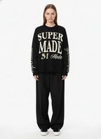 Retro Letter Print Waffle Simplicity Long-Sleeved T-Shirt