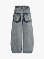 High Waist Distressed Barrel Denim Jeans