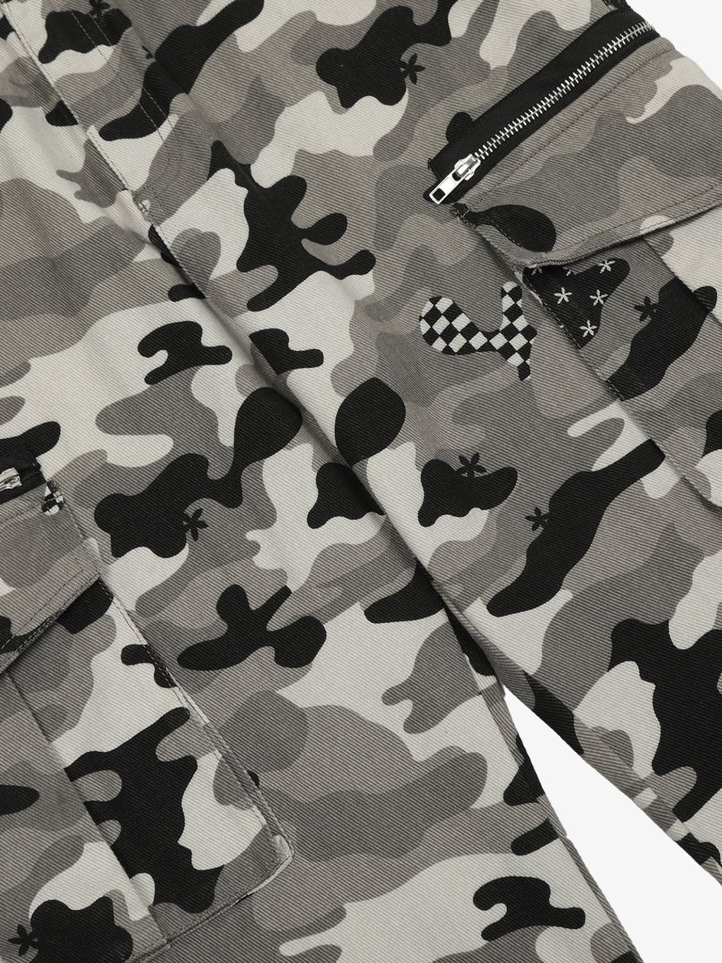 Checkerboard Patches Camo Cargo Flared Pants