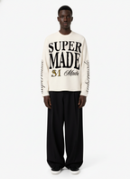 Retro Letter Print Waffle Simplicity Long-Sleeved T-Shirt