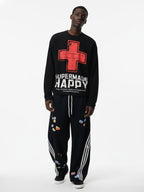 Street Cross Lettering Print Long-Sleeved T-Shirt - 2608