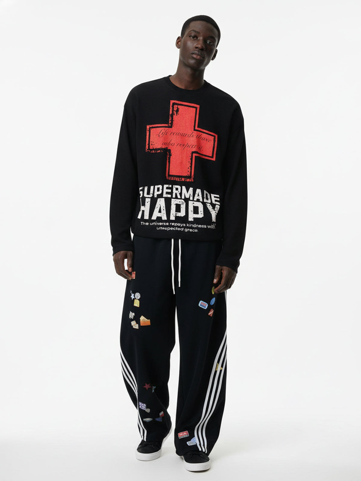 Street Cross Lettering Print Long-Sleeved T-Shirt - 2608