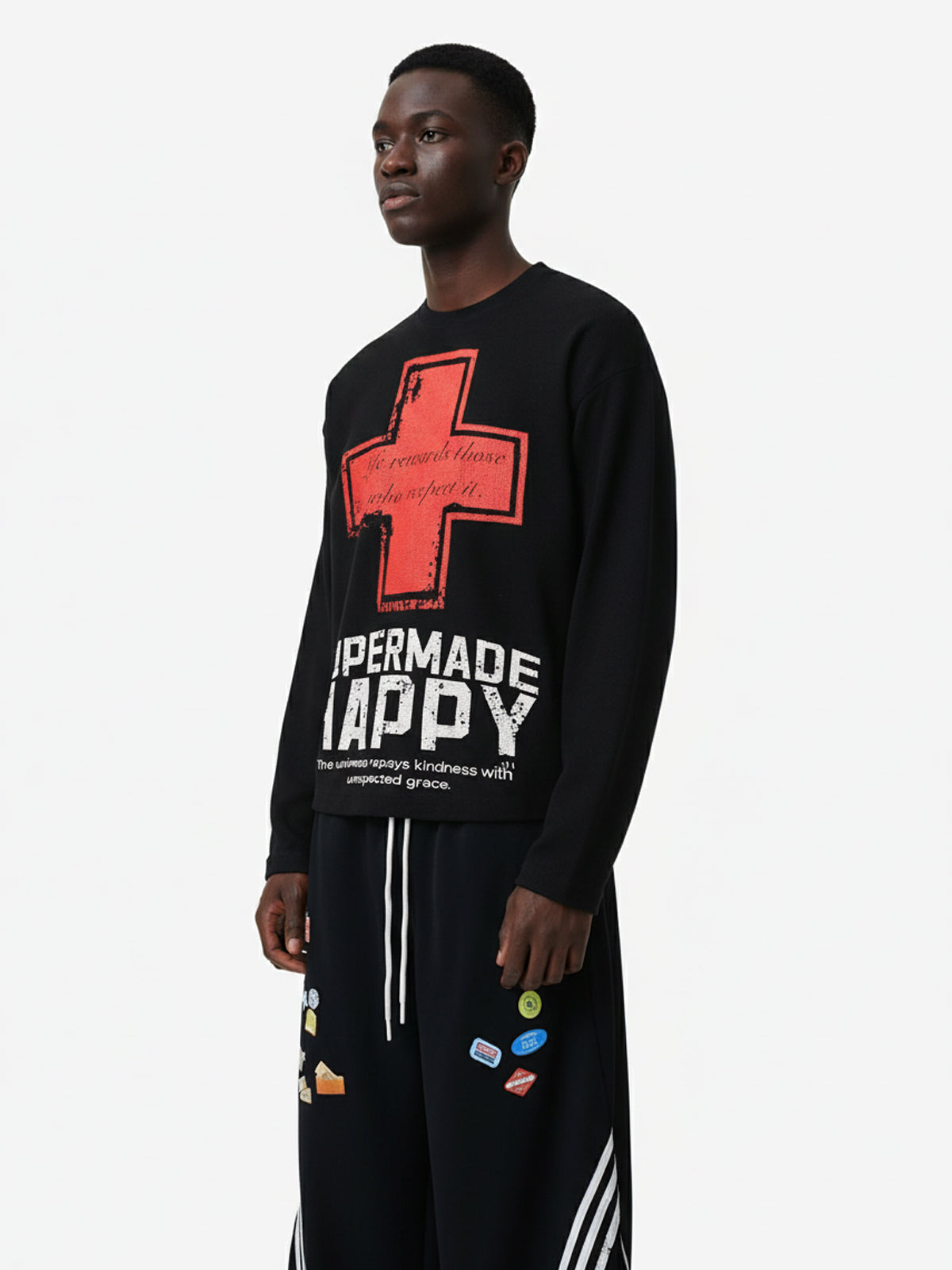 Street Cross Lettering Print Long-Sleeved T-Shirt - 2608