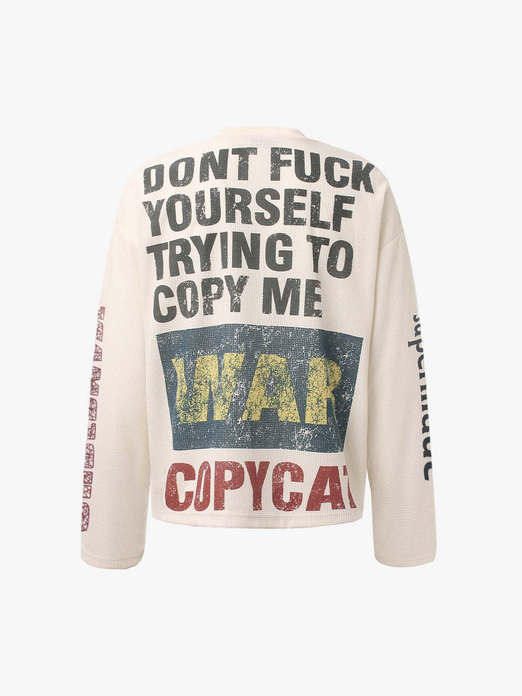 Waffle Knit Graphic Print Crewneck Sweatshirt - 2496