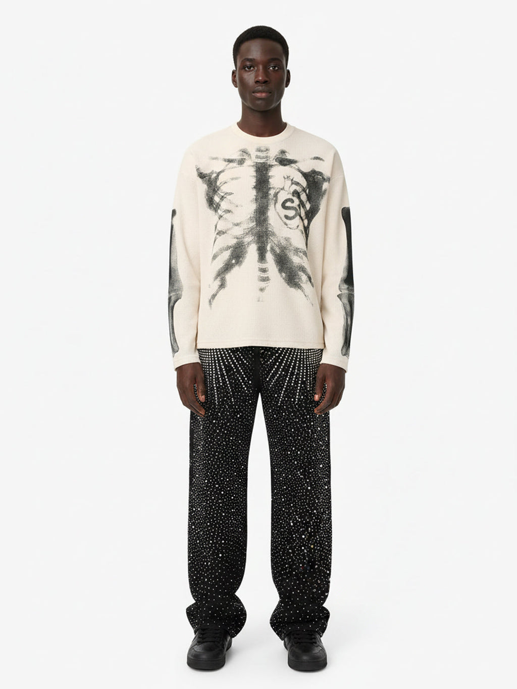 Skeleton Graphic Waffle Sweatshirt - 2495
