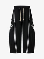Cotton Web Stitching Letter Print Drawstring Barrel Pants