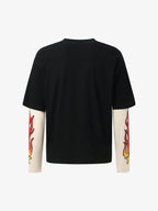 Gradient Letter Print Patchwork Faux Two-Piece Long-Sleeved T-Shirt