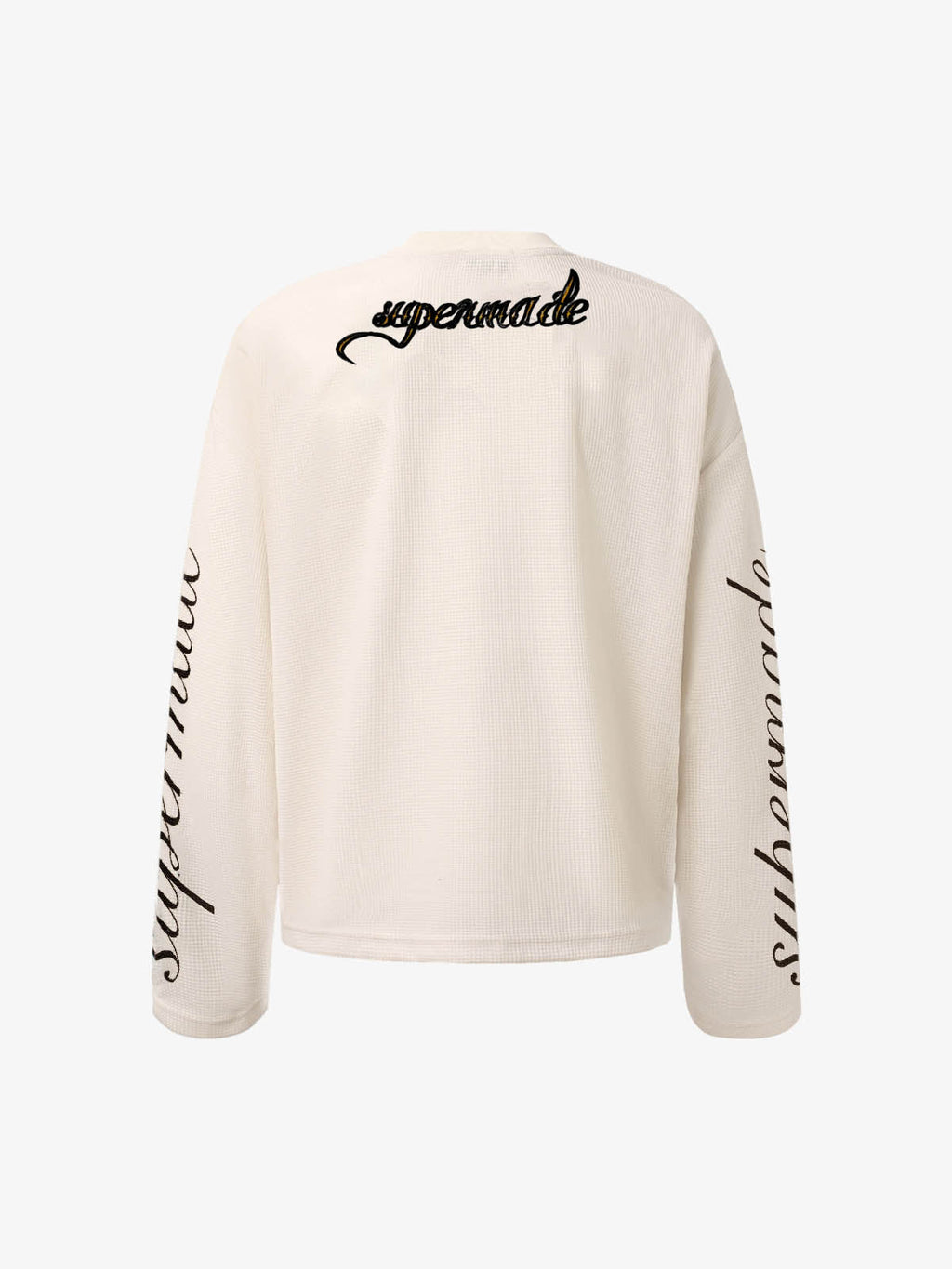 Retro Letter Print Waffle Simplicity Long-Sleeved T-Shirt
