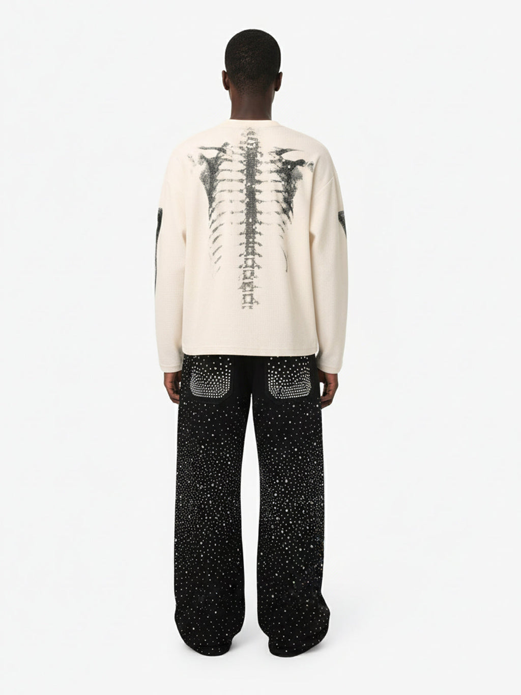 Skeleton Graphic Waffle Sweatshirt - 2495