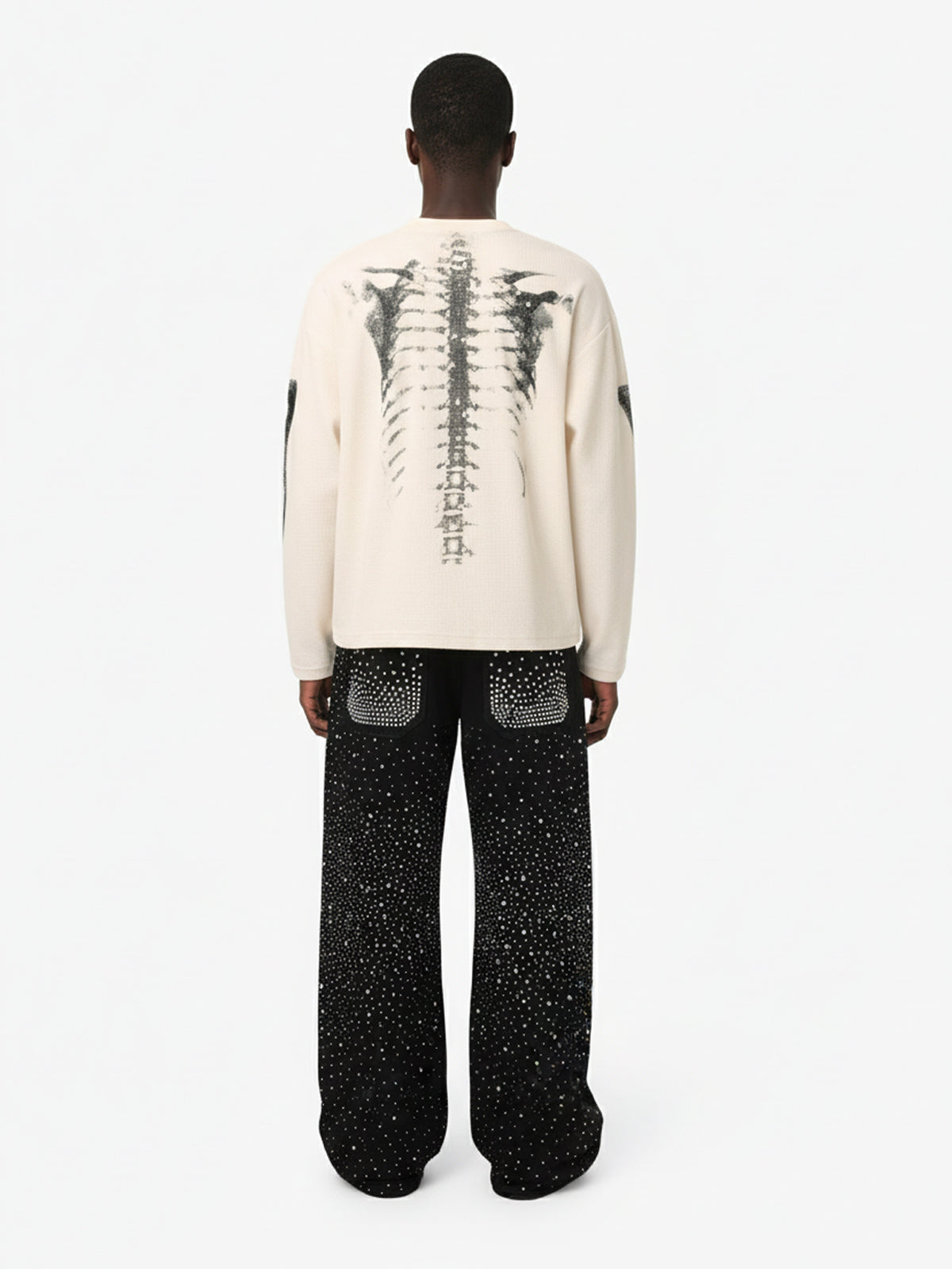 Skeleton Graphic Waffle Sweatshirt - 2495