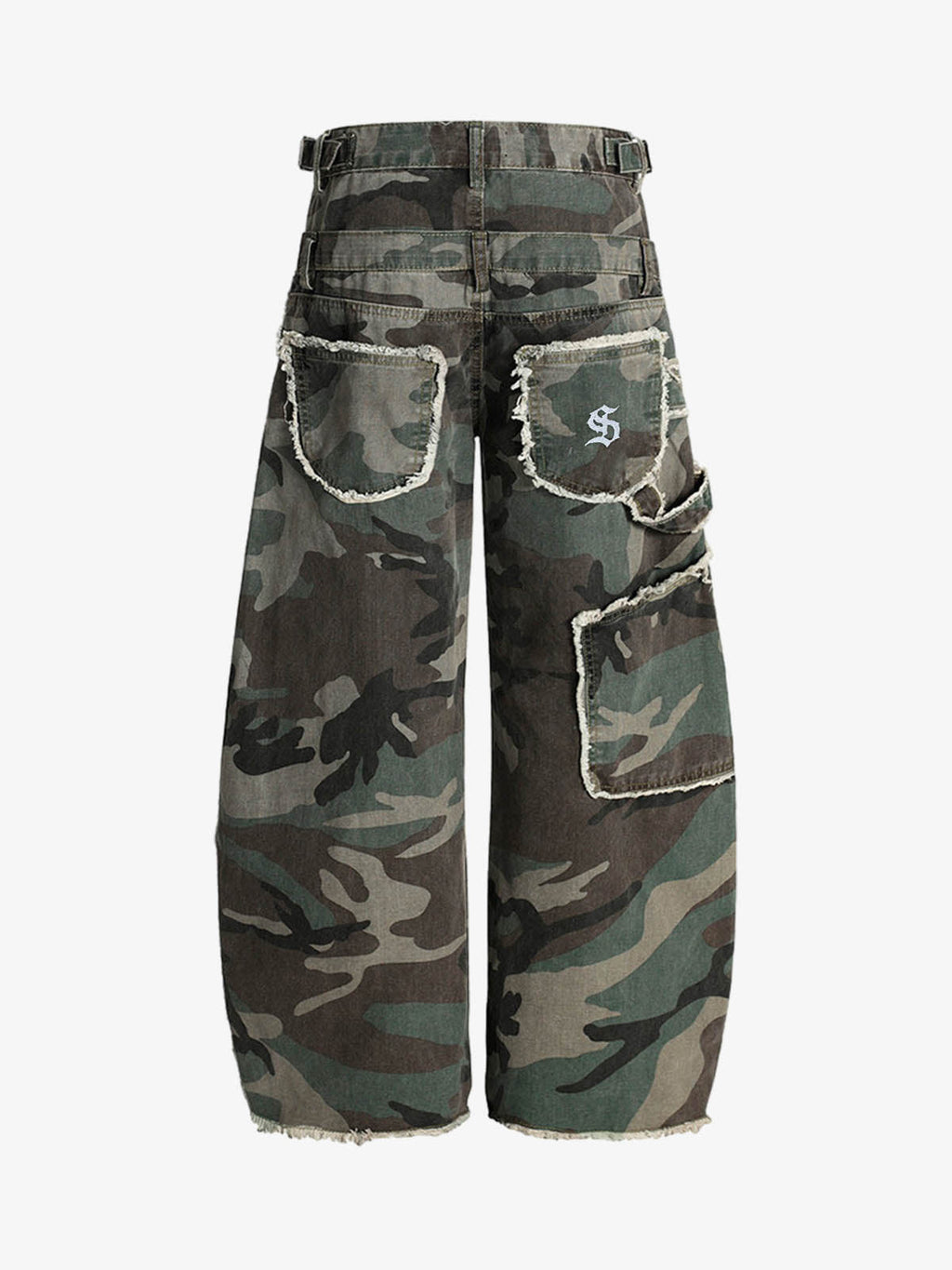 Retro Double Waist Camouflage Barrel Pants - 2555