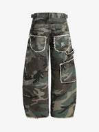Retro Double Waist Camouflage Barrel Pants - 2555