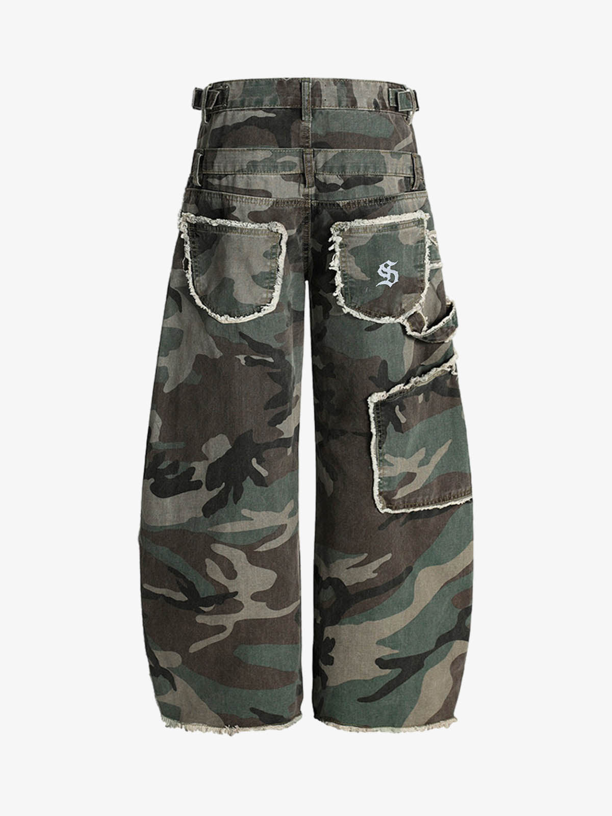 Retro Double Waist Camouflage Barrel Pants - 2555