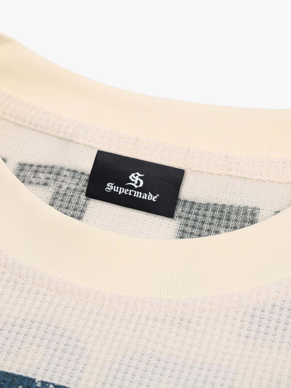 Waffle Knit Graphic Print Crewneck Sweatshirt - 2496