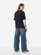 Gradient Letter Print Patchwork Faux Two-Piece Long-Sleeved T-Shirt