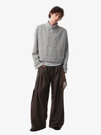 Button Detail Striped Panel Faux Layered Jacket