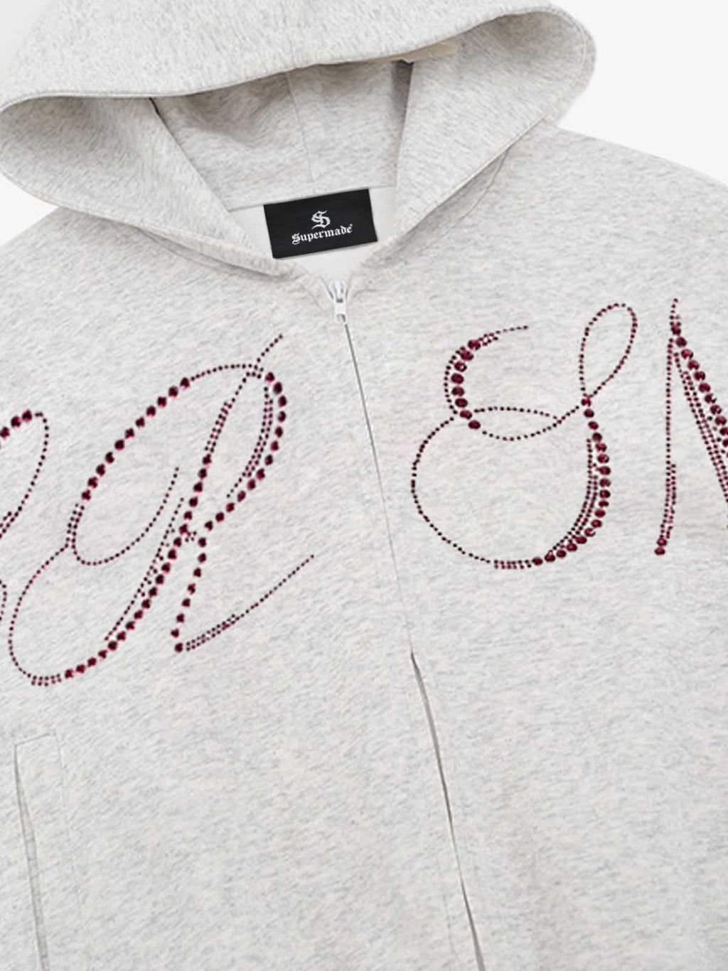 Street Hip-Hop Rhinestone Cropped Zip Up Hoodie