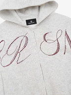 Street Hip-Hop Rhinestone Cropped Zip Up Hoodie