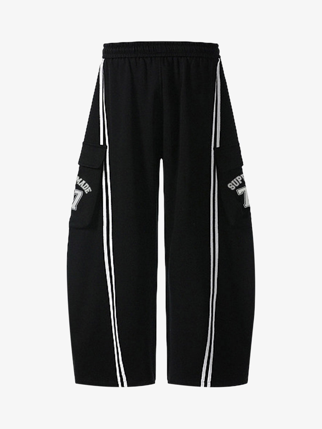Cotton Web Stitching Letter Print Drawstring Barrel Pants