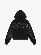 Street Hip-Hop Rhinestone Cropped Zip Up Hoodie