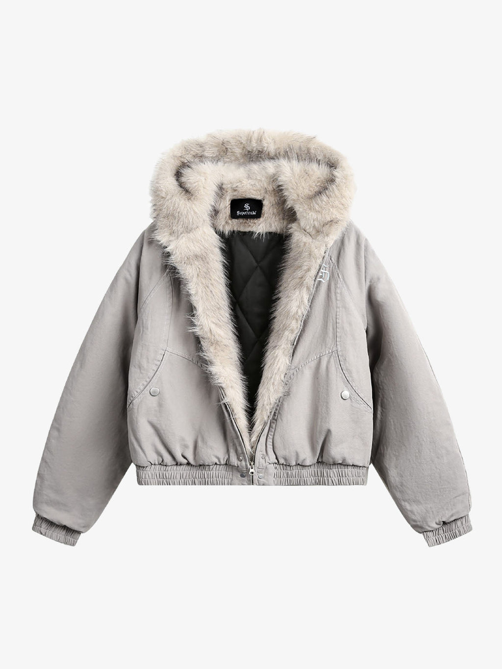 Spliced Fur Hooded Quilted Jacket - 2285