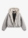 Spliced Fur Hooded Quilted Jacket - 2285