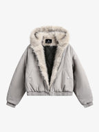 Spliced Fur Hooded Quilted Jacket - 2285