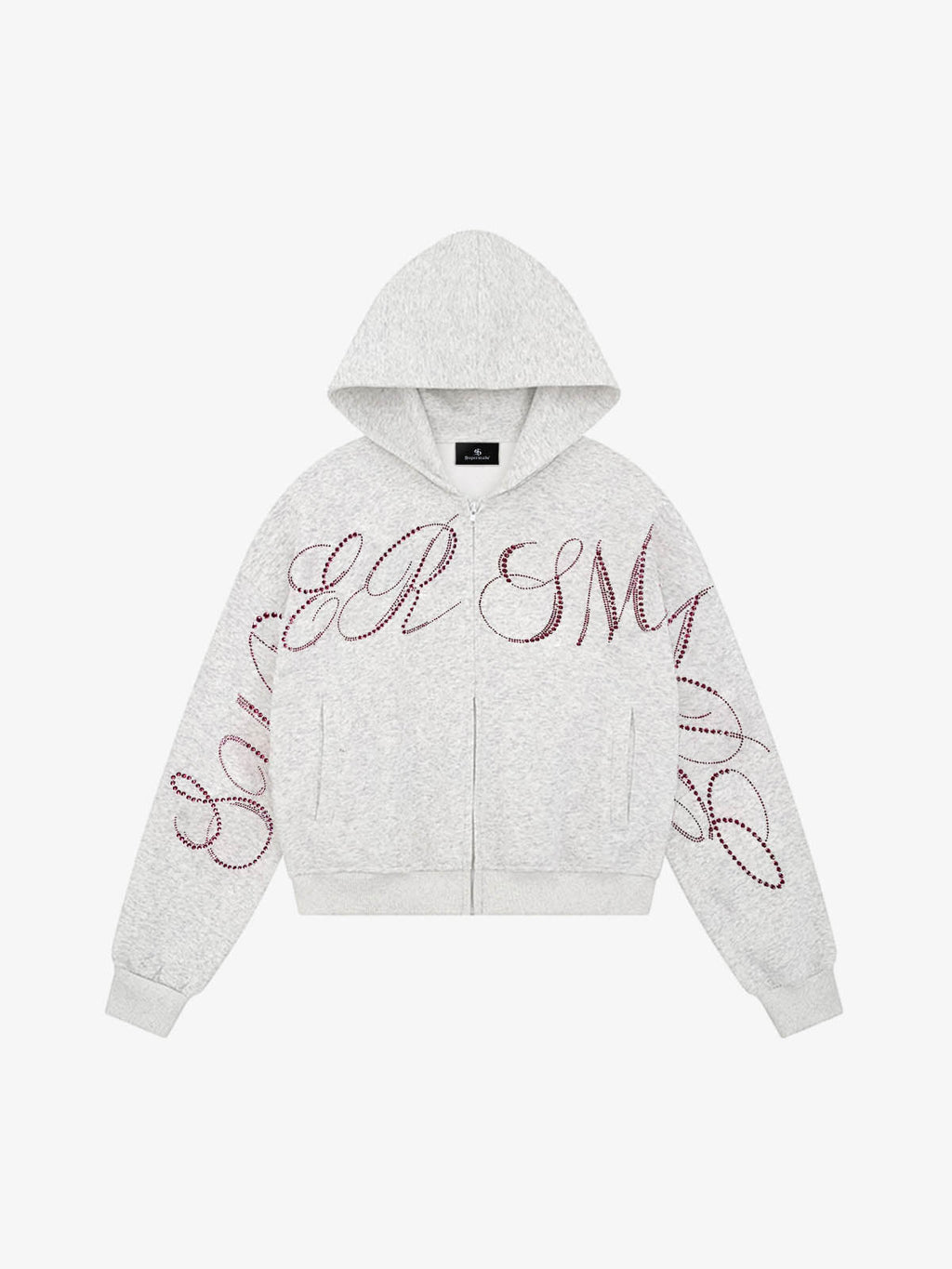 Street Hip-Hop Rhinestone Cropped Zip Up Hoodie