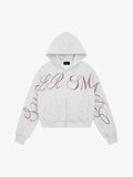 Street Hip-Hop Rhinestone Cropped Zip Up Hoodie