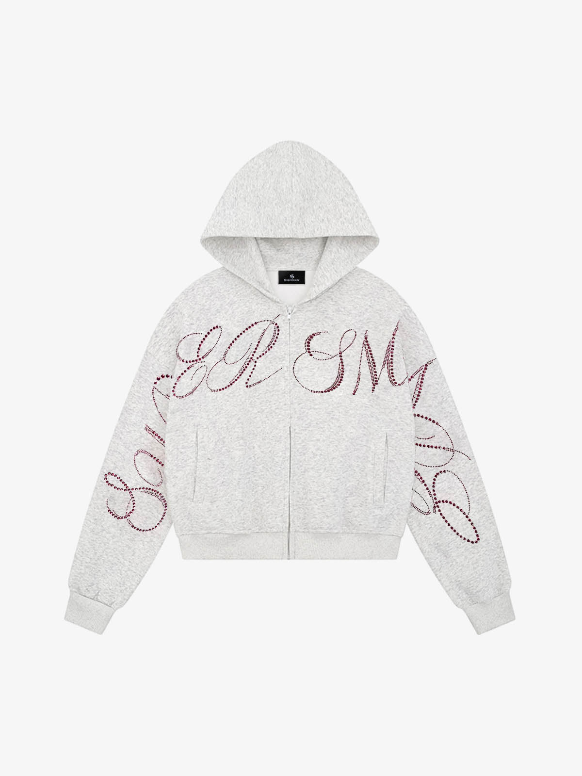 Street Hip-Hop Rhinestone Cropped Zip Up Hoodie