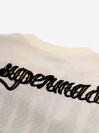 Retro Letter Print Waffle Simplicity Long-Sleeved T-Shirt