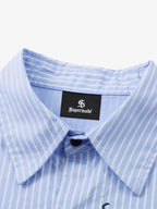 Vintage Illustration Striped Faux Two-Piece Shirt