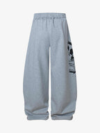 Dark Street Character Print Waist Strap Detail Barrel Pants