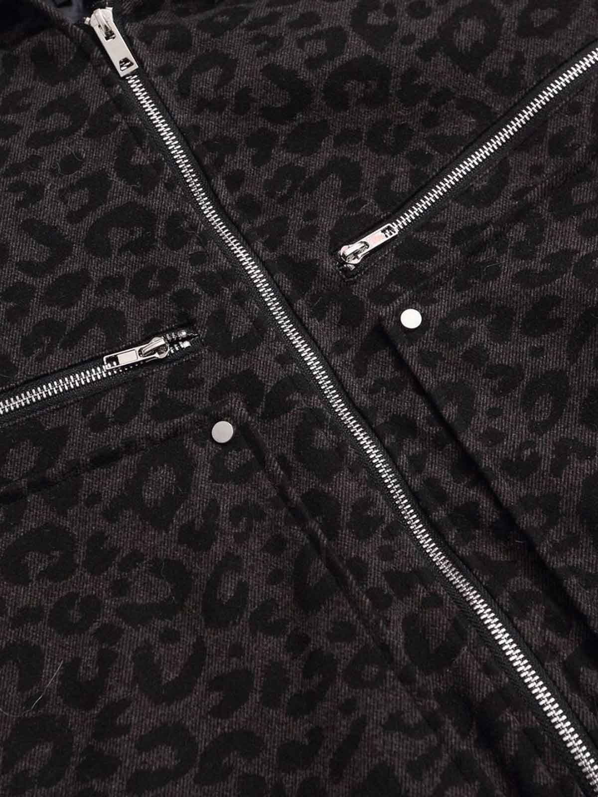 Retro Faux Fur Trimmed Hood Leopard Print Bomber Jacket