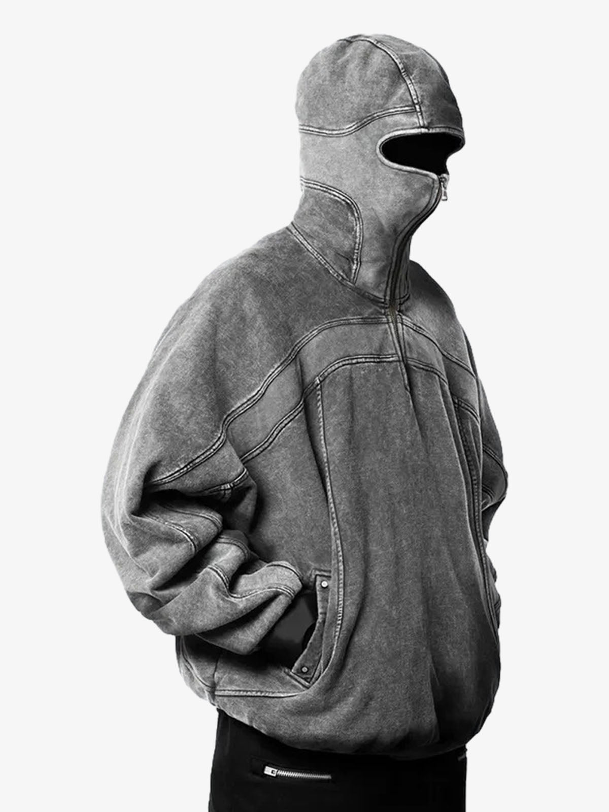 Fleece Retro Zipper Eye-Hood Design Hooded Jacket - 2489