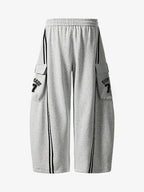 Cotton Web Stitching Letter Print Drawstring Barrel Pants