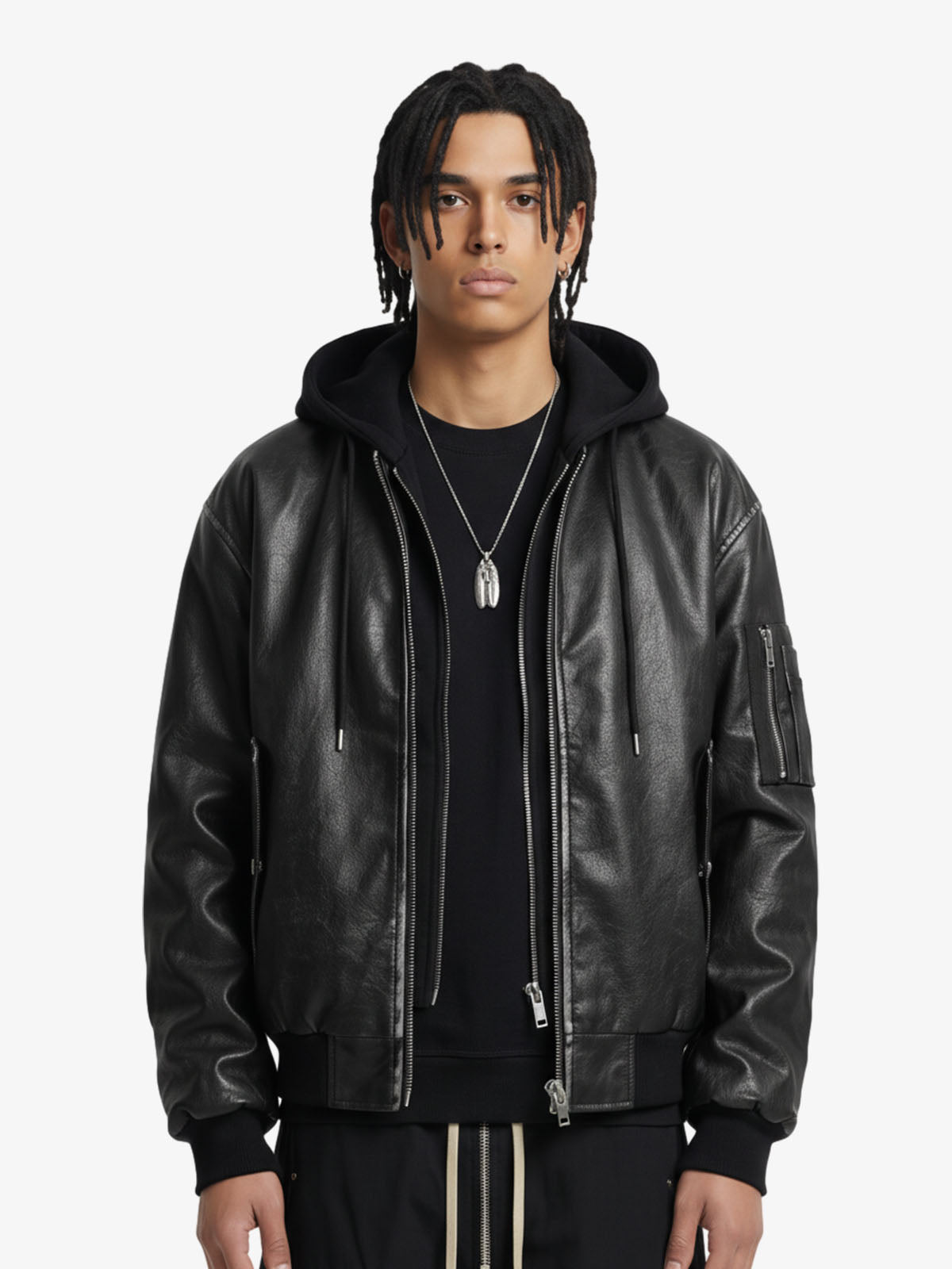Retro Distressed Washed PU Leather Cotton Jacket