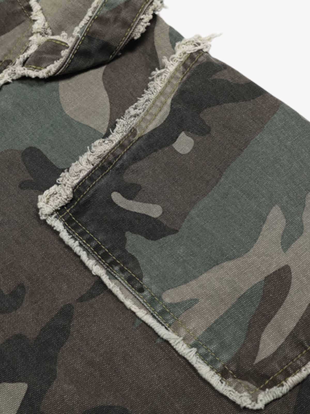 Retro Double Waist Camouflage Barrel Pants - 2555