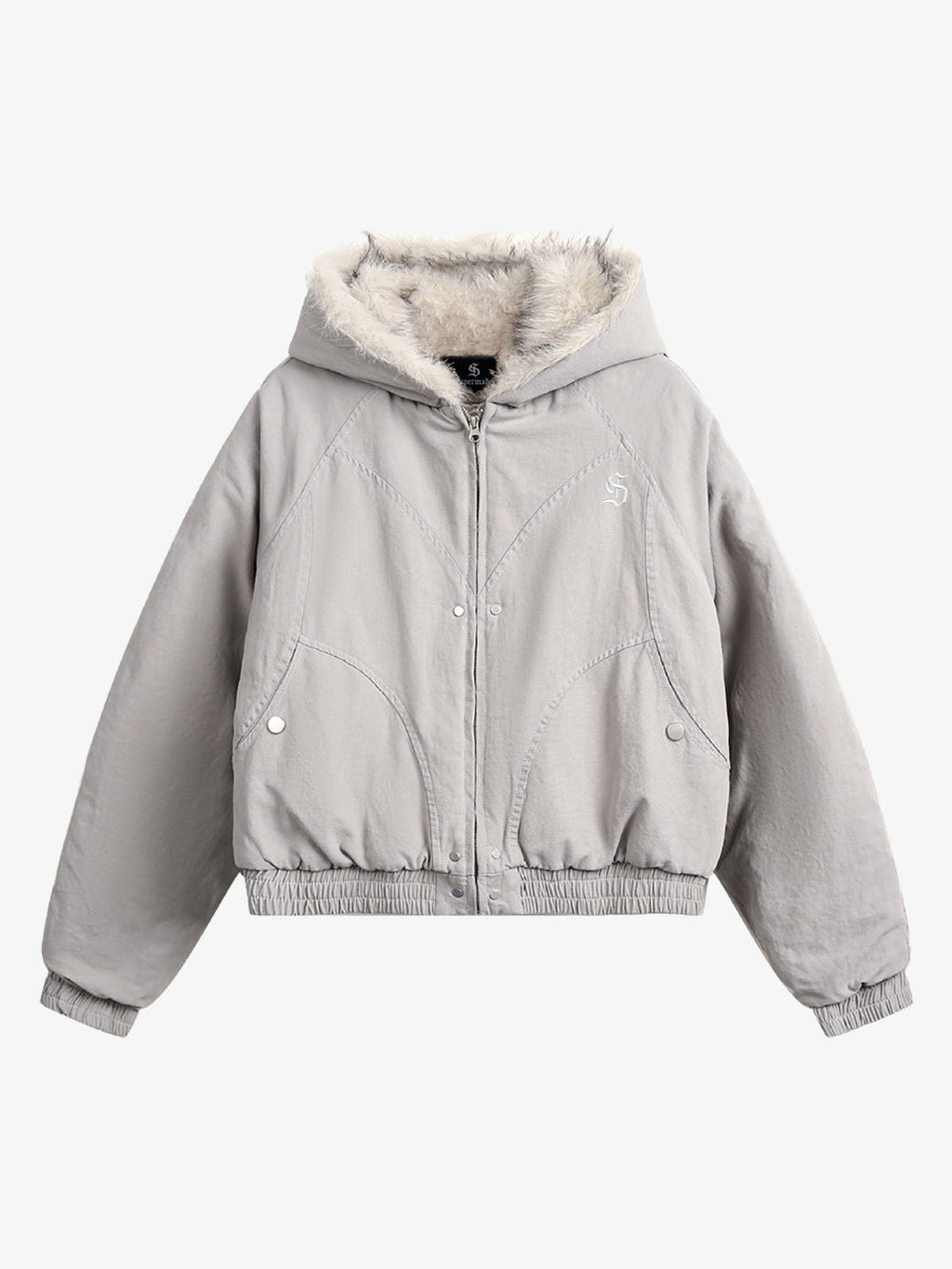 Spliced Fur Hooded Quilted Jacket - 2285