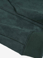 Suede Letter Embroidered Cropped Zip-Up Hoodie