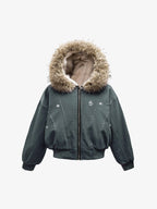 Faux Fur Lined Zip Up Winter Hooded Bomber Jacket - 2560