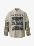 Jersey Distressed Camouflage Faux Two-Piece Graphic T-Shirt - 2420