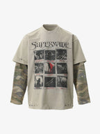 Jersey Distressed Camouflage Faux Two-Piece Graphic T-Shirt - 2420